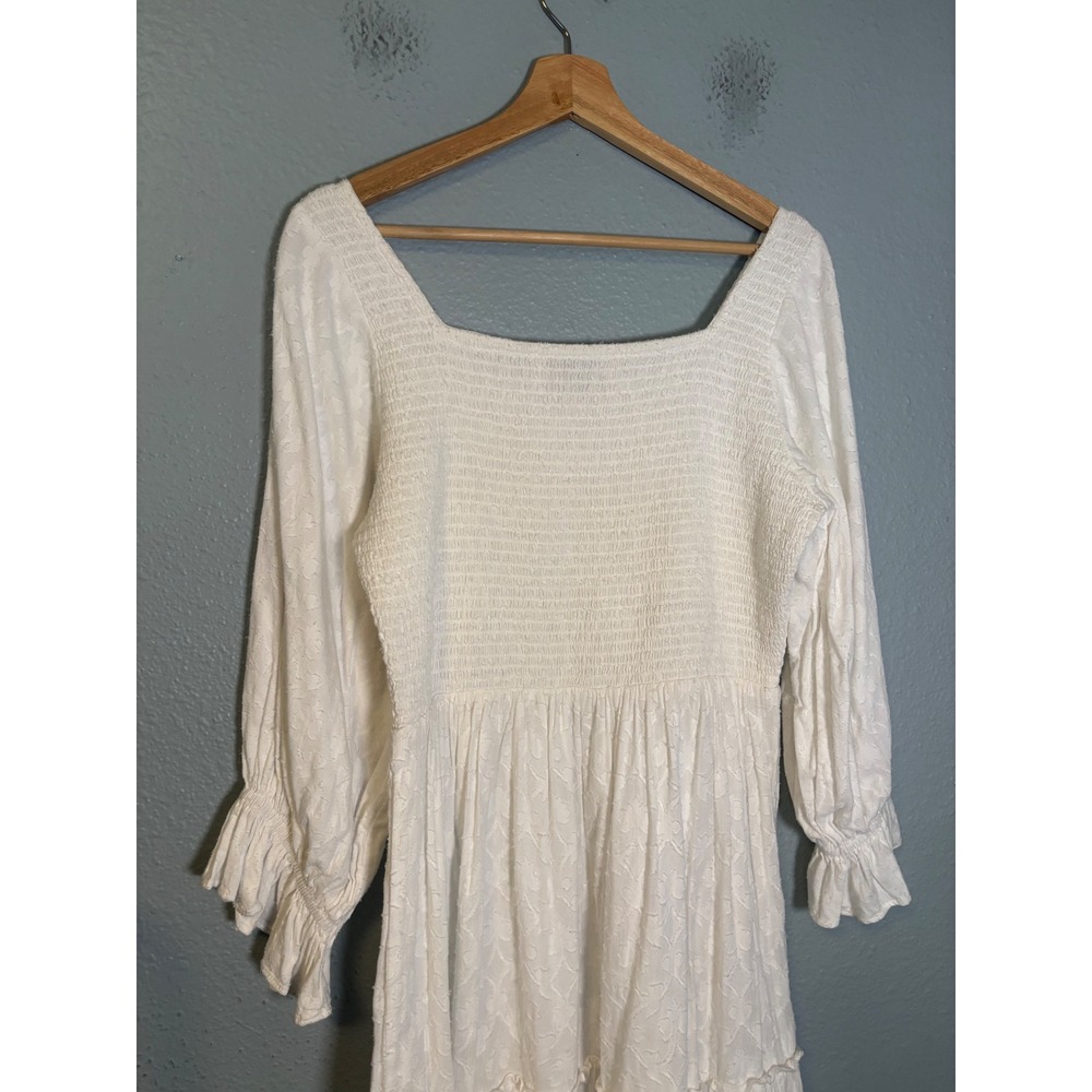 JessaKae Carefree White Cotton Midi Dress Smocked Size Medium - Picture 6 of 9